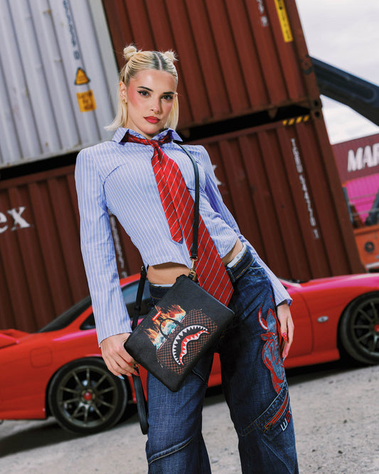 SPRAYGROUND® POUCHETTE BAG OF MONEY ON FIRE CROSSOVER CLUTCH