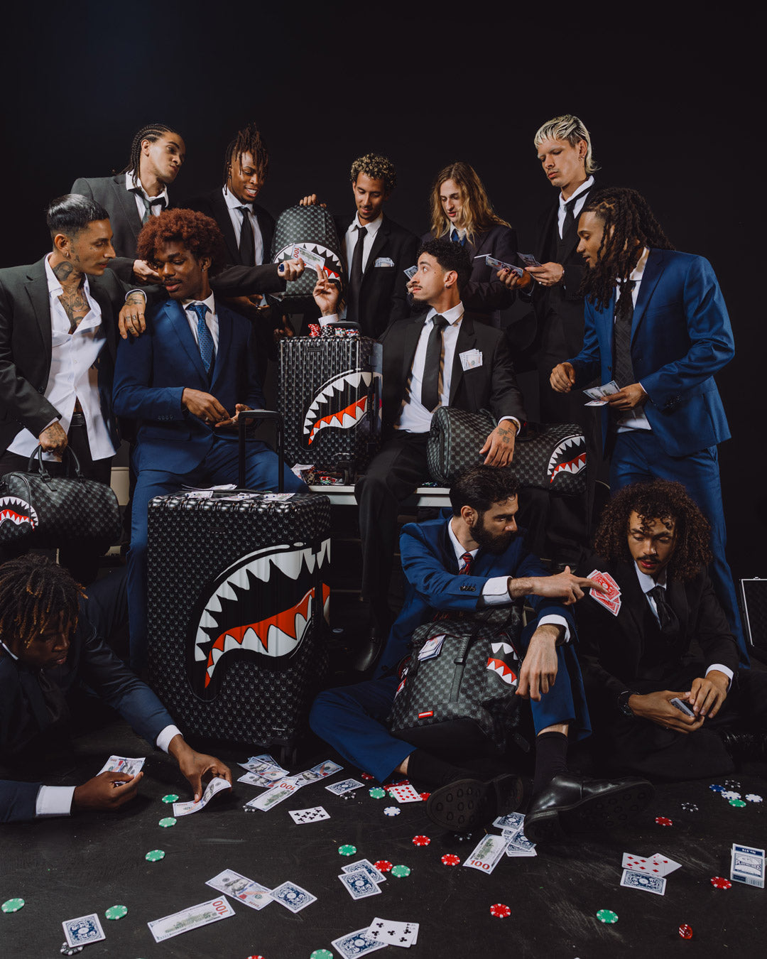 SPRAYGROUND® LUGGAGE SHARKS IN PARIS WTF BUBBLY BLACK CHECK CARRY-ON LUGGAGE