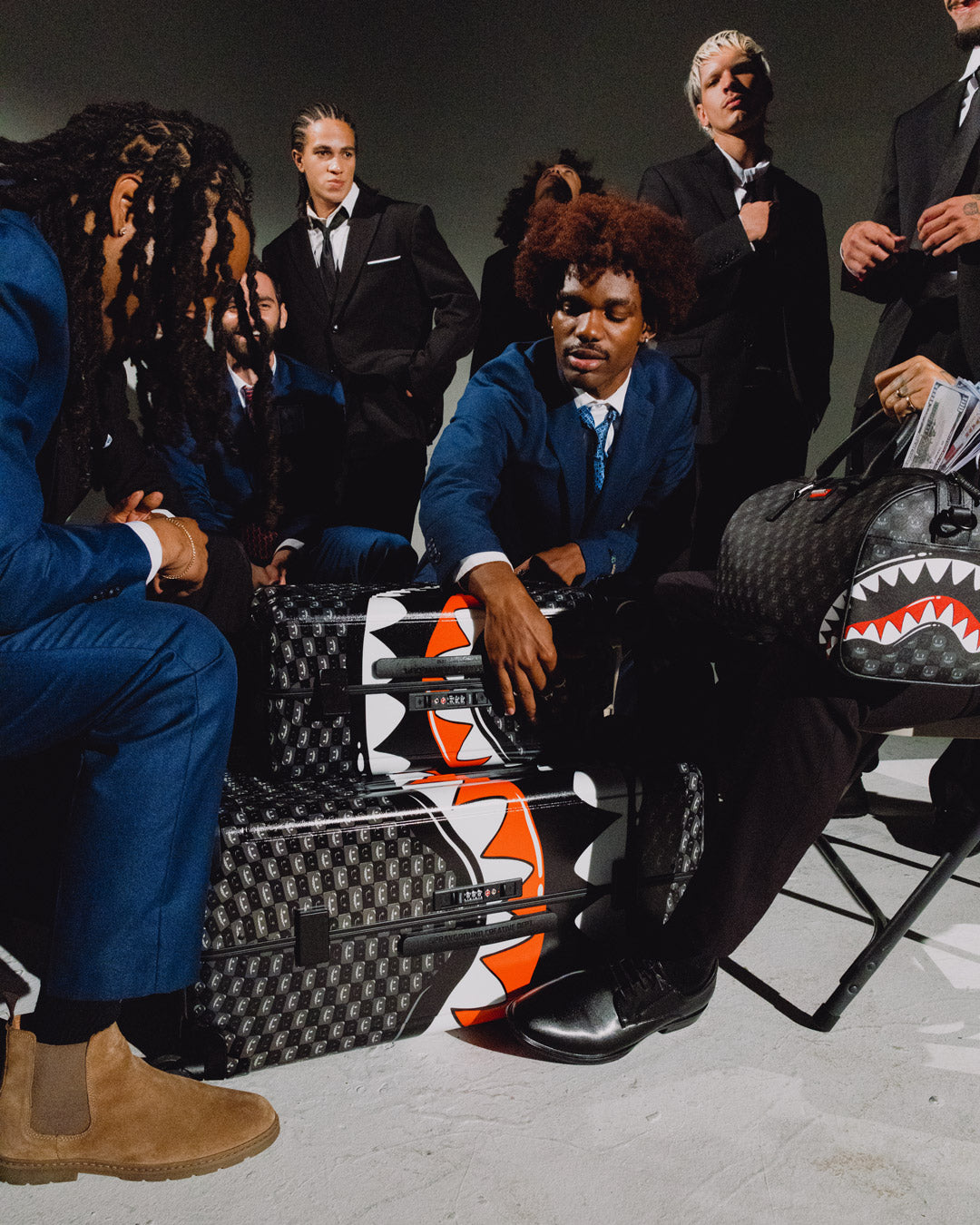 SPRAYGROUND® LUGGAGE SHARKS IN PARIS WTF BUBBLY BLACK CHECK FULL-SIZE LUGGAGE