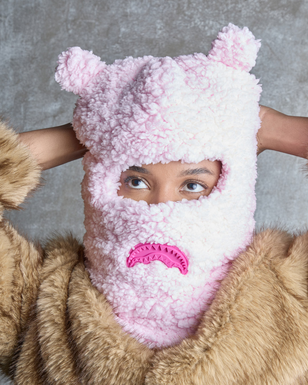 SPRAYGROUND® SKI MASK PINK FLEECE BEAR EARS SKI MASK
