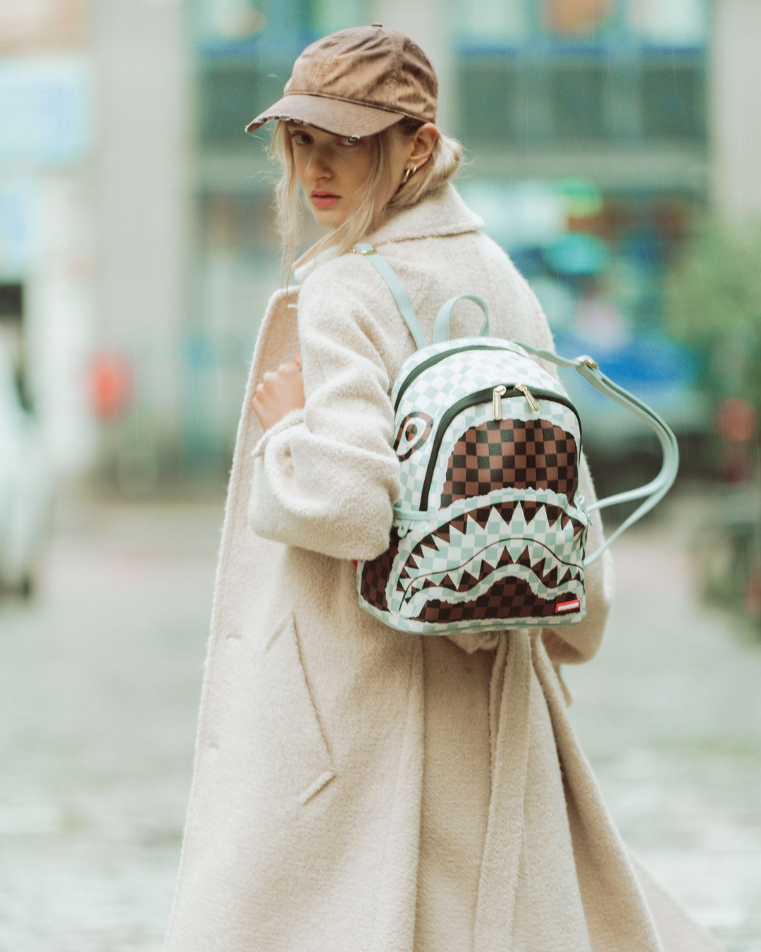 SPRAYGROUND® BACKPACK CREAM AND BROWN TEAR CHECK SAVAGE BACKPACK