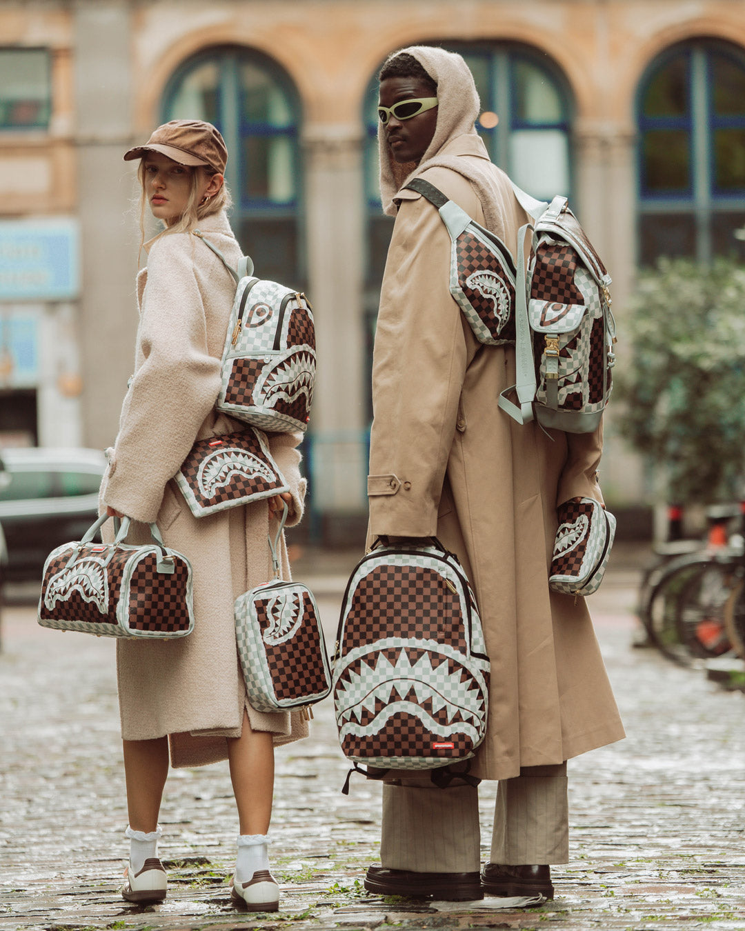 SPRAYGROUND® BACKPACK CREAM AND BROWN TEAR CHECK SAVAGE BACKPACK