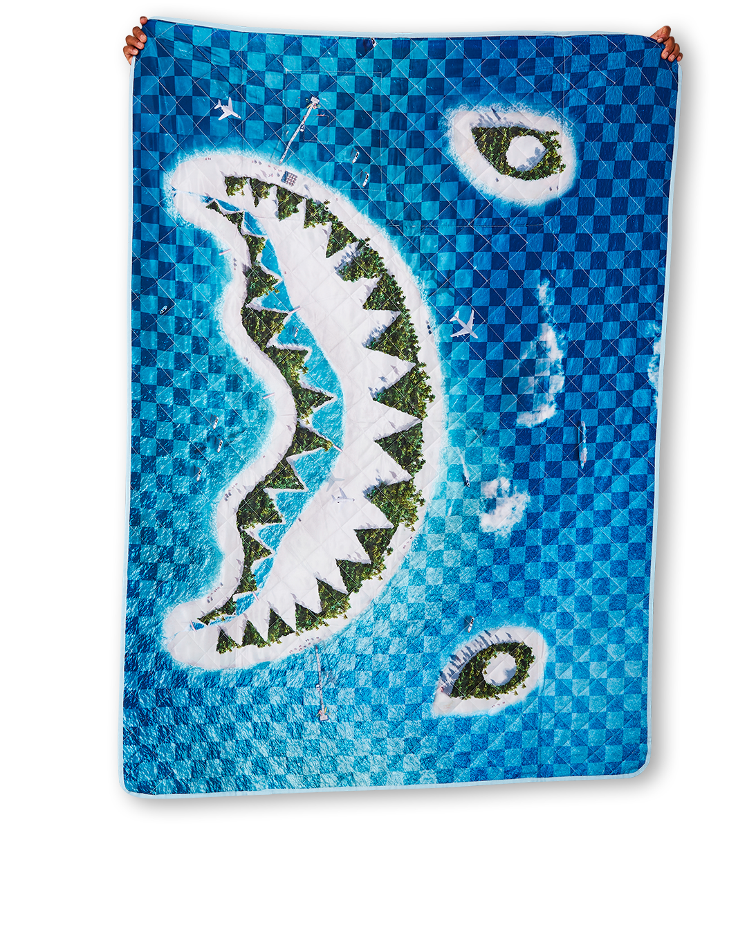 SPRAYGROUND® TOTE SHARK ISLAND PACKABLE BEACH MAT BLANKET WATER RESISTANT CONVERTIBLE TOTE