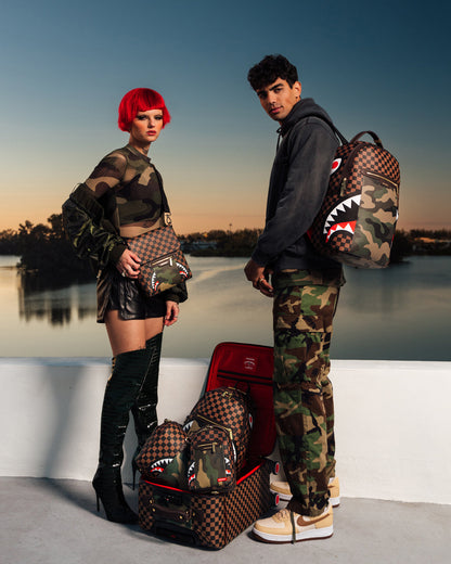 SPRAYGROUND® LUGGAGE EXTERIOR GOLD ZIP POCKET SHARKS IN PARIS JETSETTER CARRY-ON LUGGAGE