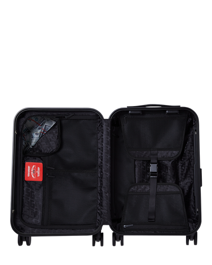 SPRAYGROUND® LUGGAGE REALITY CHECK SHARKNAUTICS HARDSHELL CARRY-ON JETBLACK LUGGAGE (GOLD HARDWARE)