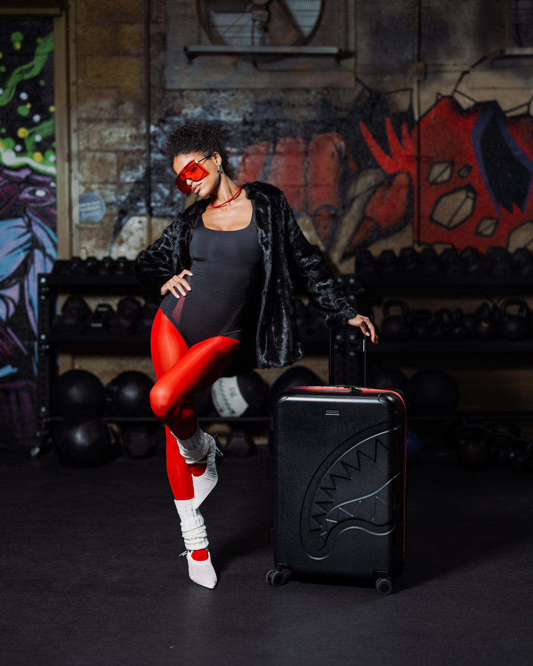 SPRAYGROUND® LUGGAGE PRINTED ZIPPER SHARK FULL-SIZE LUGGAGE