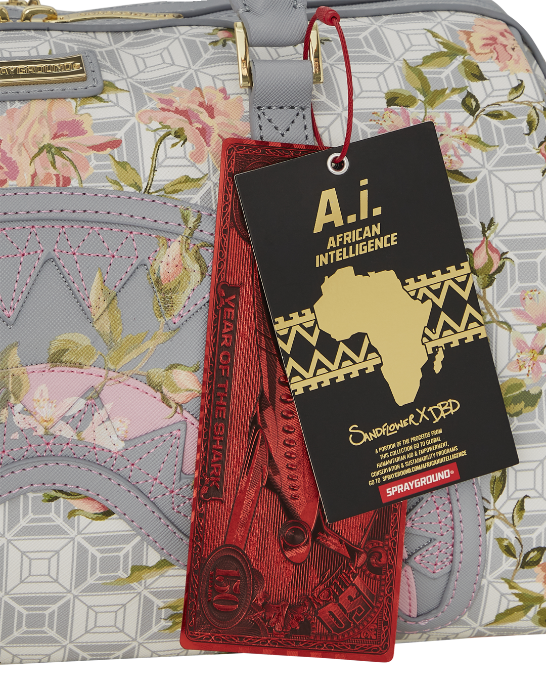 SPRAYGROUND® DUFFLE A.I. AFRICAN INTELLIGENCE ELEGANT ENERGY MINI DUFFLE - SANDFLOWER COLLAB