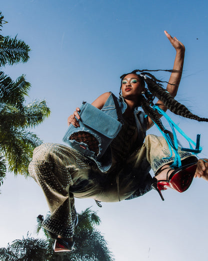 SPRAYGROUND® SLING DENIM SHARK MESSENGER SLING