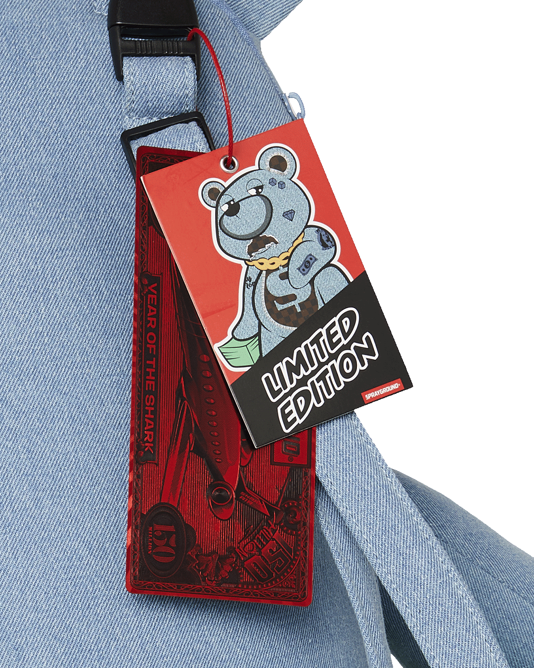 SPRAYGROUND® BACKPACK DENIM SHARK MONEYBEAR TEDDY BEAR