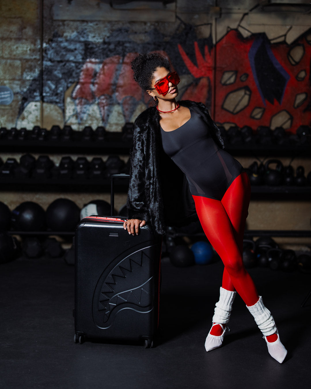 SPRAYGROUND® LUGGAGE PRINTED ZIPPER SHARK FULL-SIZE LUGGAGE