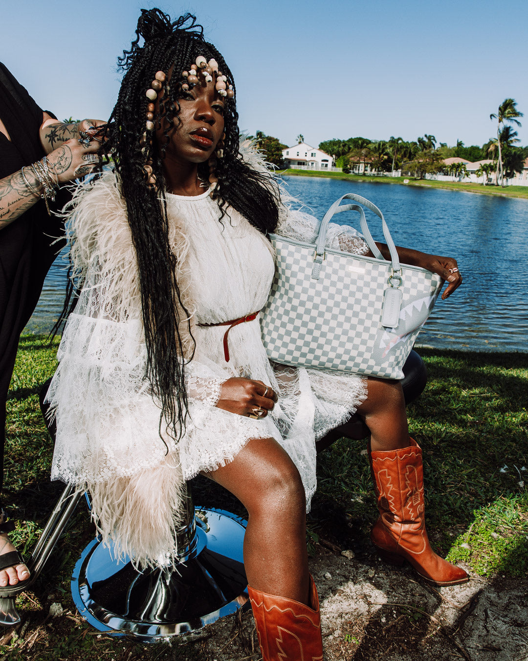 SPRAYGROUND® TOTE KNIT SHARKS IN PARIS IN CREAM TOTE