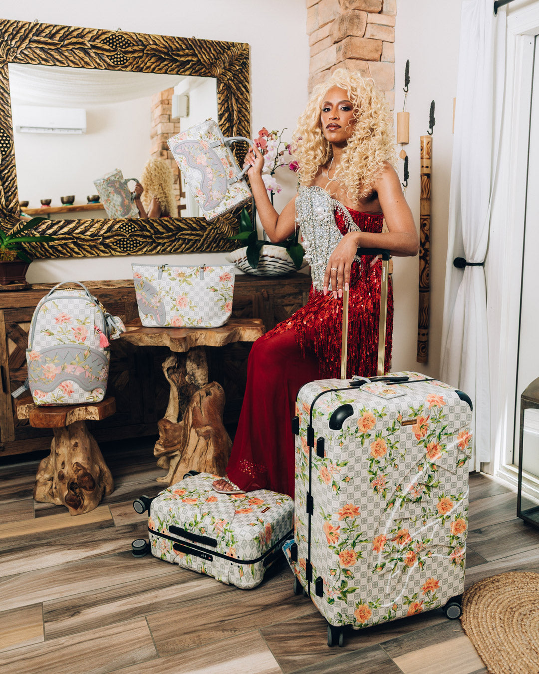 SPRAYGROUND® LUGGAGE A.I. AFRICAN INTELLIGENCE ELEGANT ENERGY CARRY-ON LUGGAGE - SANDFLOWER COLLAB